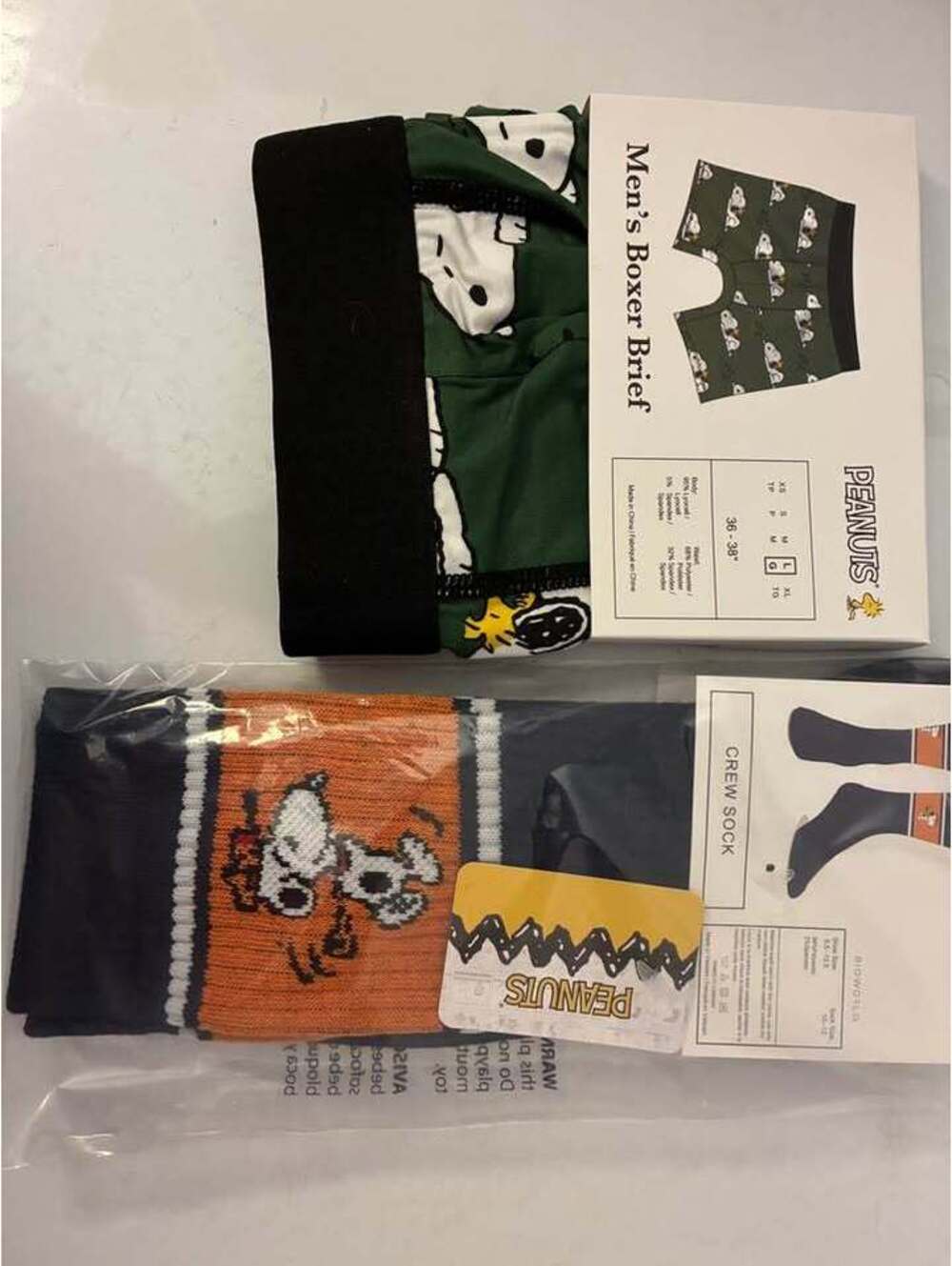 Peanuts Men's Boxer Brief Size L & Crew Socks Set